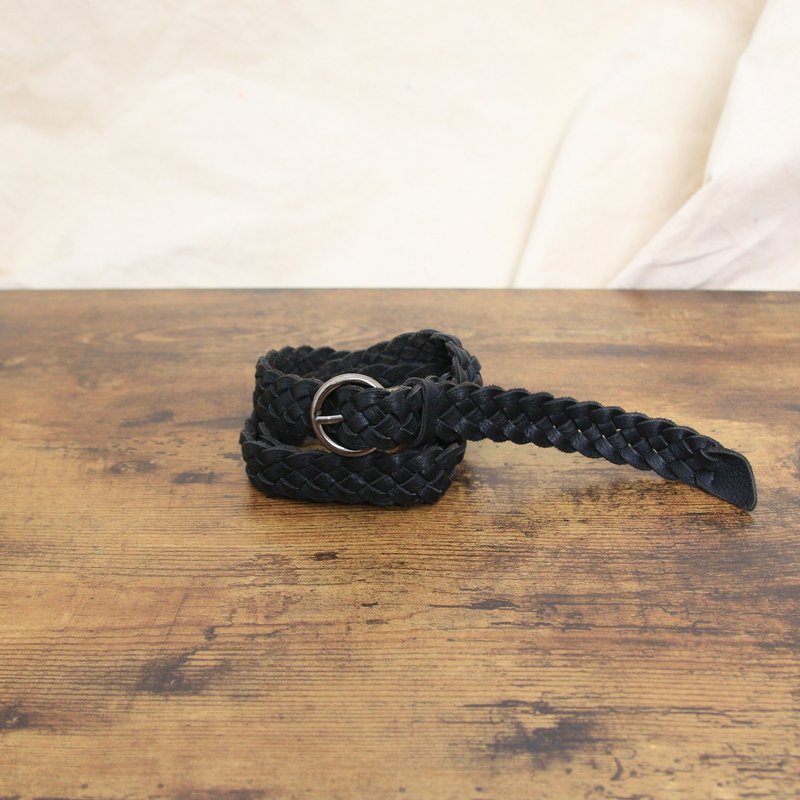 Back to Green-經典復古腰帶  黑色 細編織 bt-21//vintage belt - 皮帶/腰帶 - 真皮 