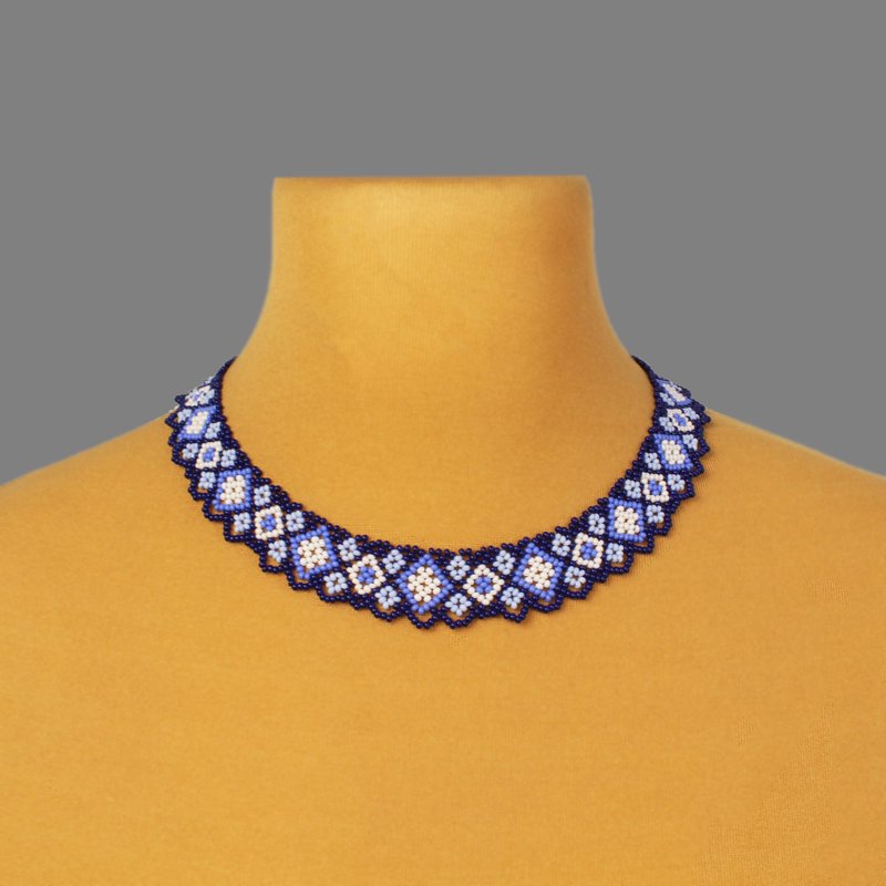 Blue bead necklace 50th birthday gift for women - 項鍊 - 玻璃 藍色