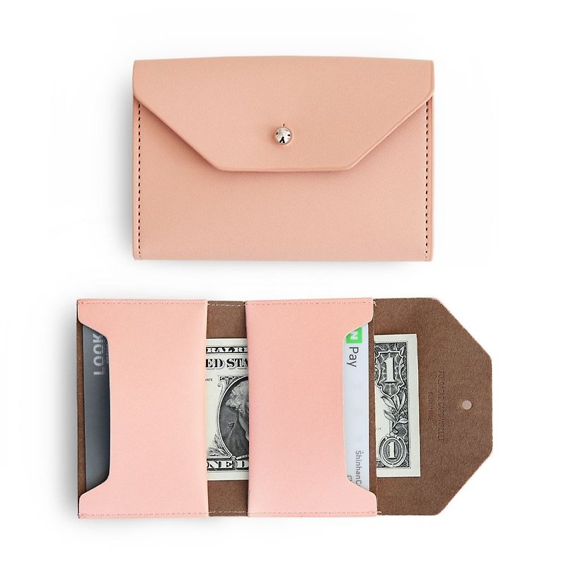 Funnymade adult imitation leather folding business card ticket holder - sweet apricot powder, FNM35109 - Card Holders & Cases - Genuine Leather Pink