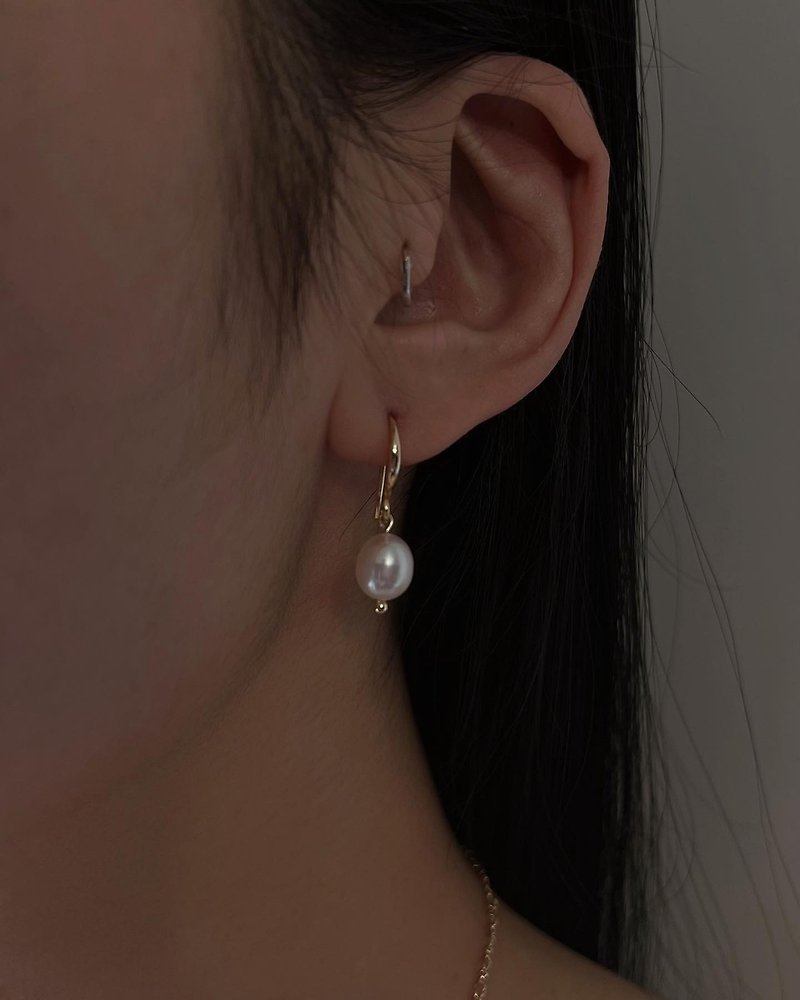 Plump Natural Pearl Earrings - Free Clip - ต่างหู - ไข่มุก 