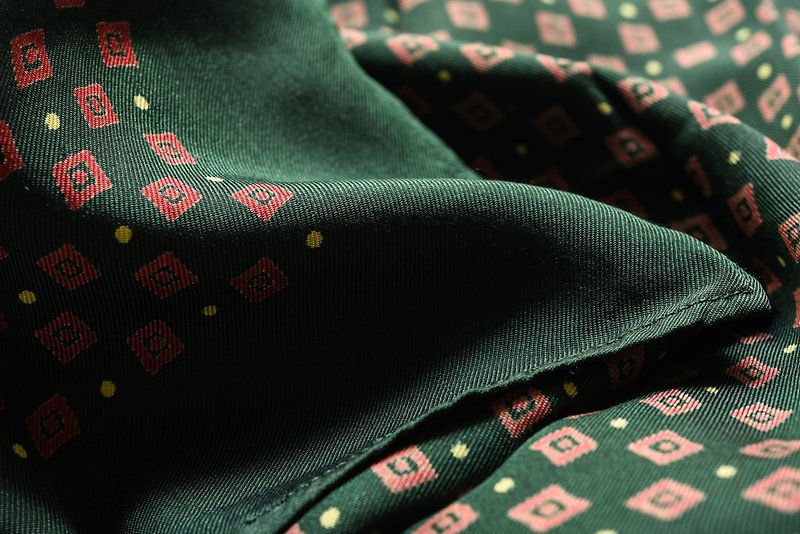 French Paris Marais vintage geometric square print dark green square scarf - Scarves - Silk 