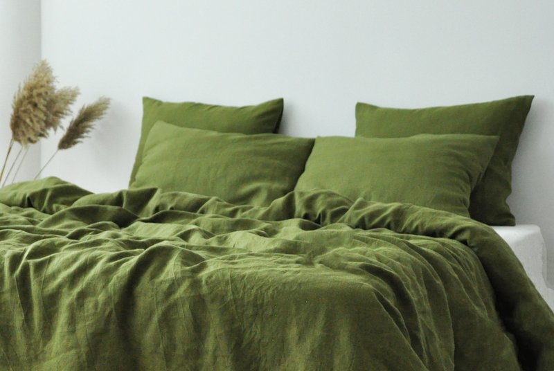 Olive linen pillowcase / Green pillow cover / Euro, American, Taiwan size - 寢具/床包 - 亞麻 綠色
