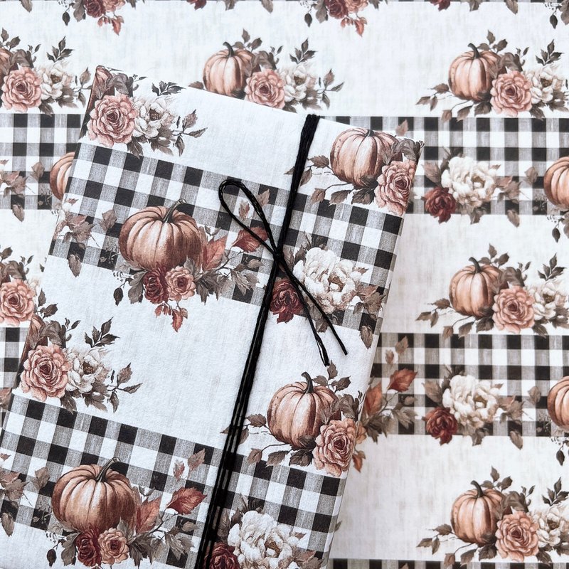 Design paper wrapping paper pumpkin gingham border - วัสดุห่อของขวัญ - กระดาษ 