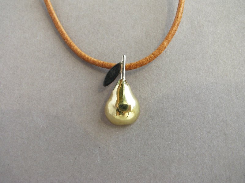 cute pear fruit choker necklace, brass choker, elegant necklace, handmade - Necklaces - Copper & Brass Gold