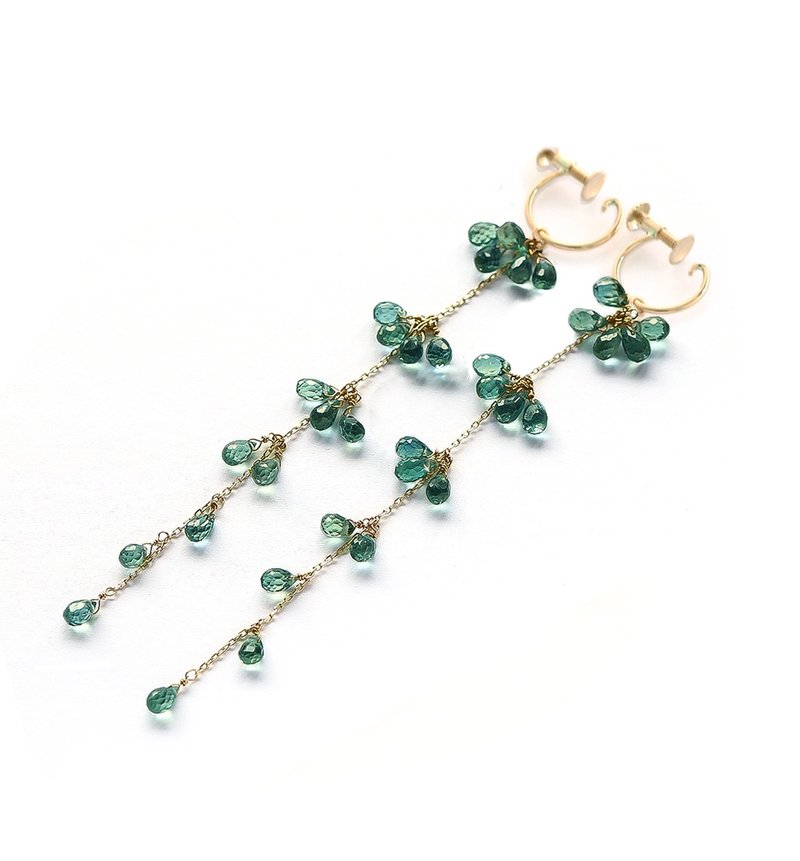 【数量限定】9月誕生石 K10 グリーンサファイアのグラデーション ロングイヤリング~ESPOIR~ - 耳環/耳夾/耳骨夾 - 寶石 綠色