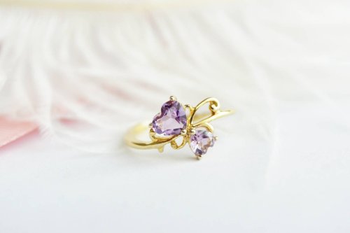 roseandmarry Natural Amethyst Heart Ring Silver 925 with 18k gold plated.