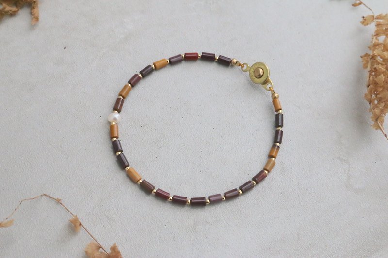 Agate Natural Pearl Bracelet 1030 (Light Raindrop) - Bracelets - Gemstone Brown
