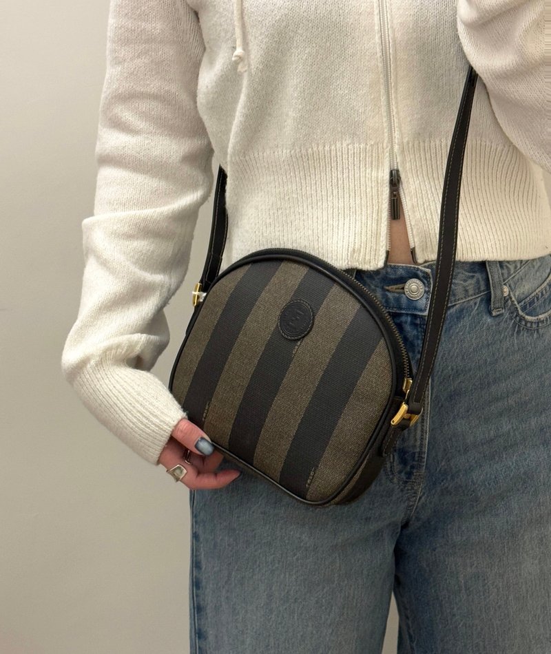 中古Fendi 綠黑間條紋pequin斜背包 - 側背包/斜背包 - 防水材質 黑色