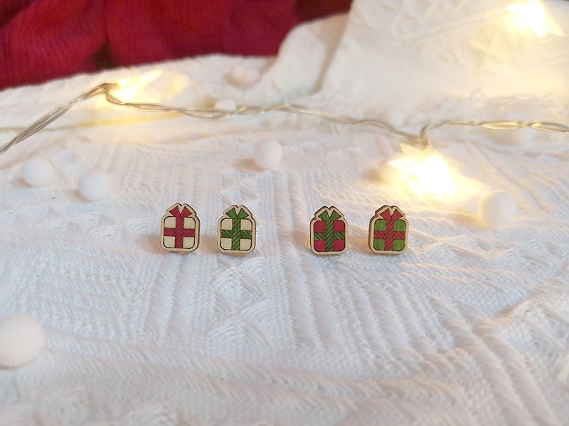 聖誕盒聖誕耳釘 -  耳夾 交換禮物 - 耳環/耳夾 - 木頭 紅色
