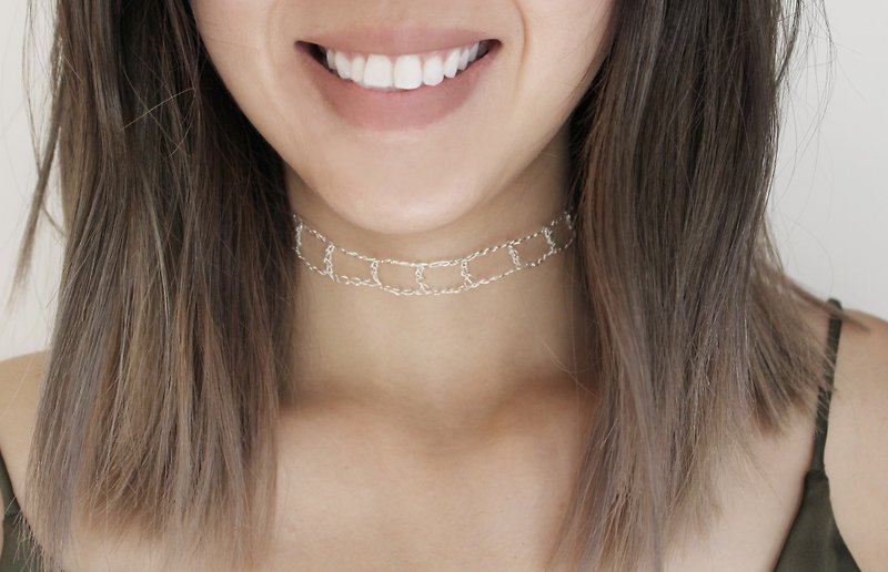 925純銀製のネックレス織チョーカー2.0鎖骨 - ネックレス - 金属 シルバー