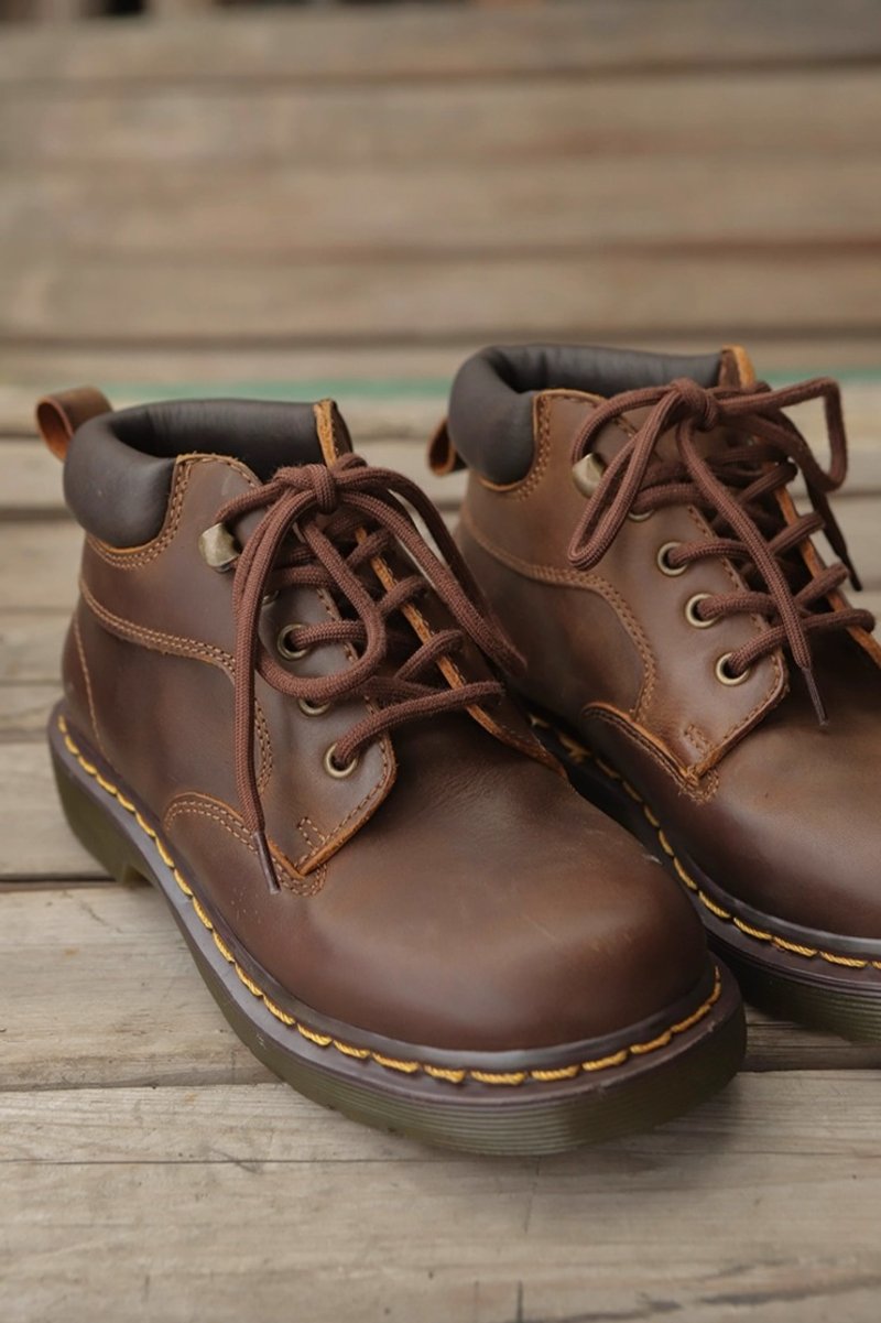 復古休閒 植鞣皮橡膠底馬丁靴 短靴 - 女短靴/中筒靴 - 其他材質 咖啡色