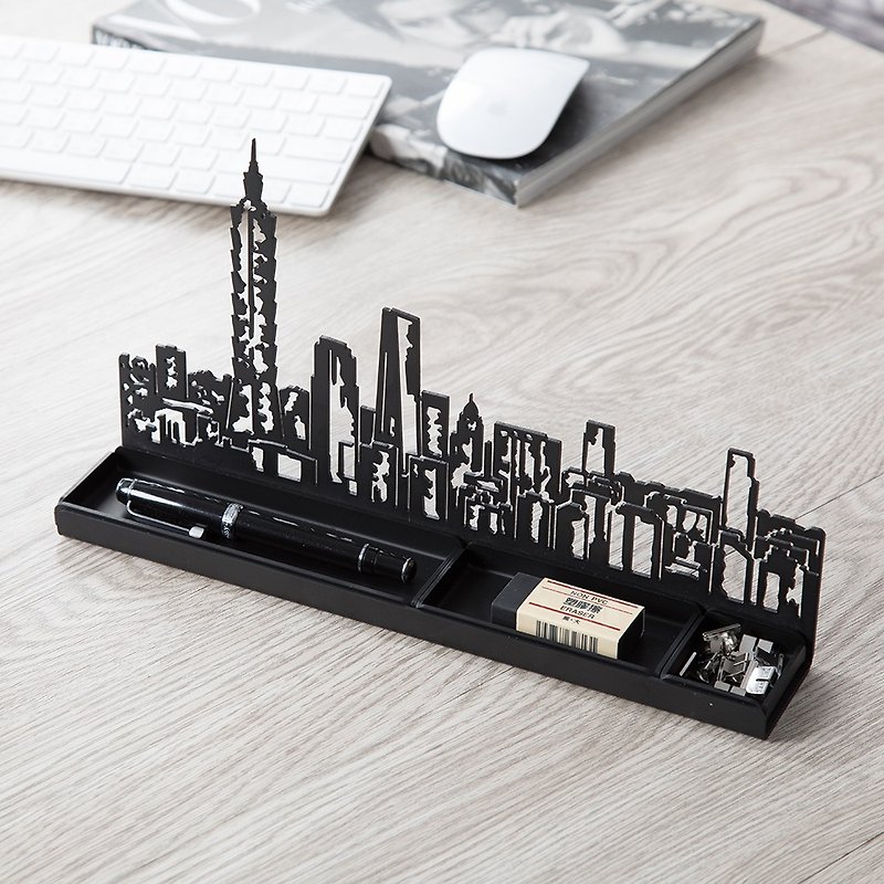 [OPUS Dongqi Metalworking] Skyline-Impression Taipei Storage Rack (Black)/Stationery Multifunctional Storage Box - Pen & Pencil Holders - Other Metals Black