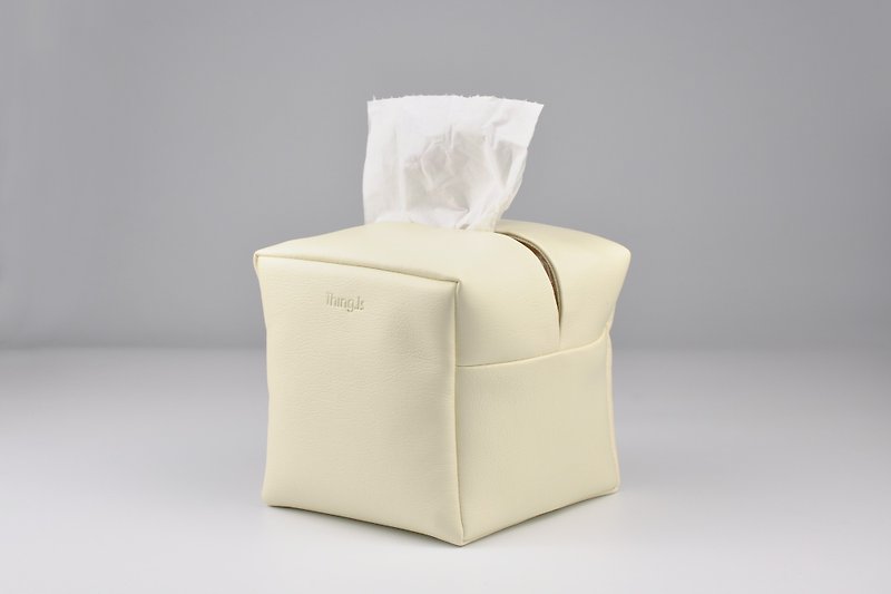 Square Tissue Box Cover, Toilet Tissue Holder, Soft Touch, White - Tissue Boxes - Faux Leather White
