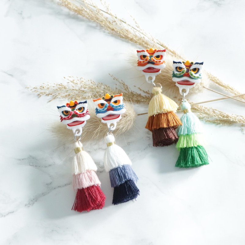 Lion Dance Tassel Earrings - Earrings & Clip-ons - Plastic Multicolor