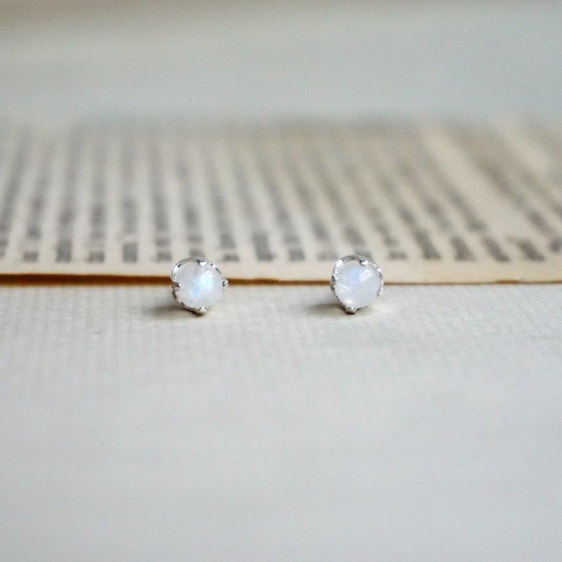 ll Birthstone of June ll Moonstone Earrings--- Birthstone Ear Pins / Pair with Silver Ear Buckle - Earrings & Clip-ons - Semi-Precious Stones White