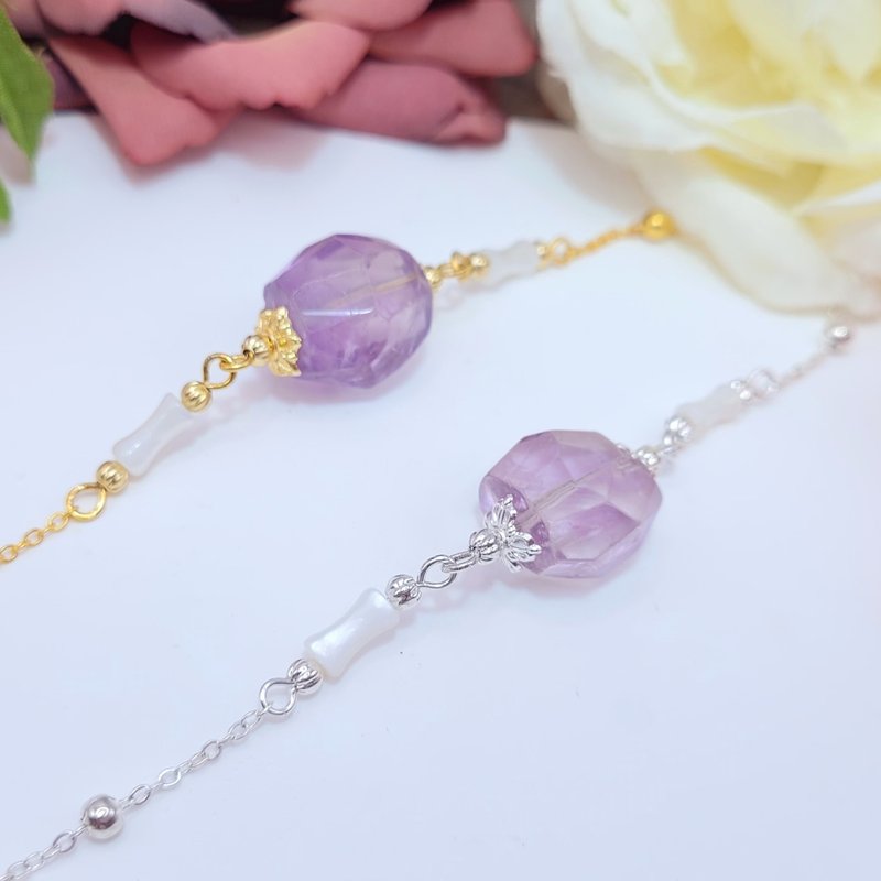 AgIo. Amethyst accompanying/bamboo pearl. design necklace - สร้อยคอ - คริสตัล สีม่วง