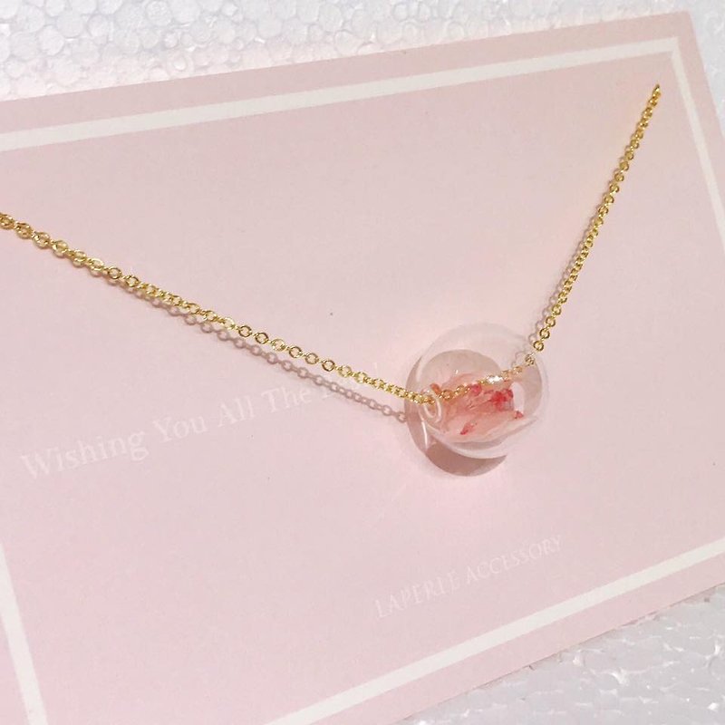 Glass Ball  Preserved Flower  Pink Necklace Birthday Gift Bridesmaid Gift Bestie - สร้อยติดคอ - กระดาษ สึชมพู