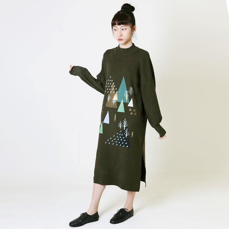 + Sweater high collar side green + - One Piece Dresses - Other Materials Green