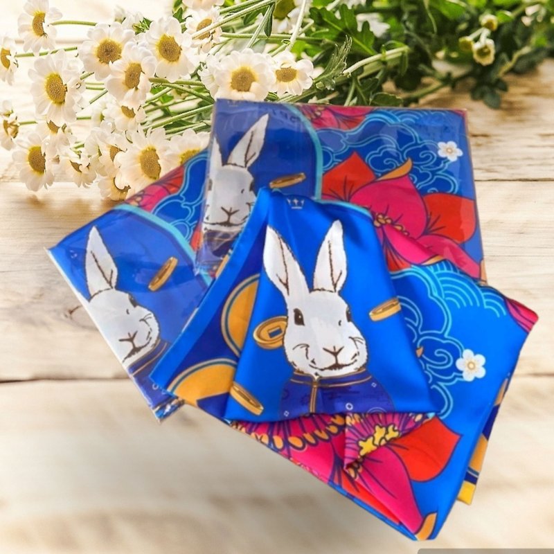 Lucku Rabbit Blue Scarf Happiness and love Silk - Scarves - Silk Blue