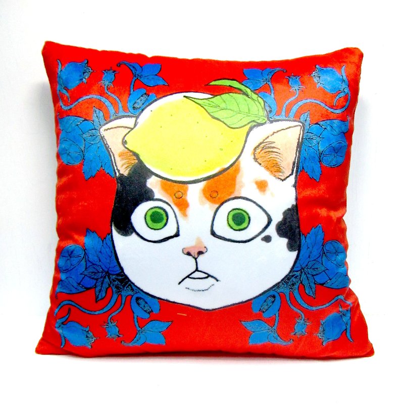 GOOKASO Orange Lemon Cat Head Pillow CUSHION Pillow Pillow Set removable and washable - หมอน - เส้นใยสังเคราะห์ สีเขียว