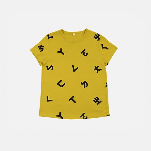 HEY SUN 【大人】台灣的注音符號短袖印花T-shirt-芥黃色
