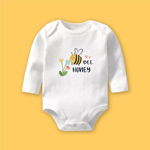 孩子陪你趣味童裝製造所 BEE哈尼小蜜蜂 長袖包屁衣 白 嬰兒 彌月 滿月