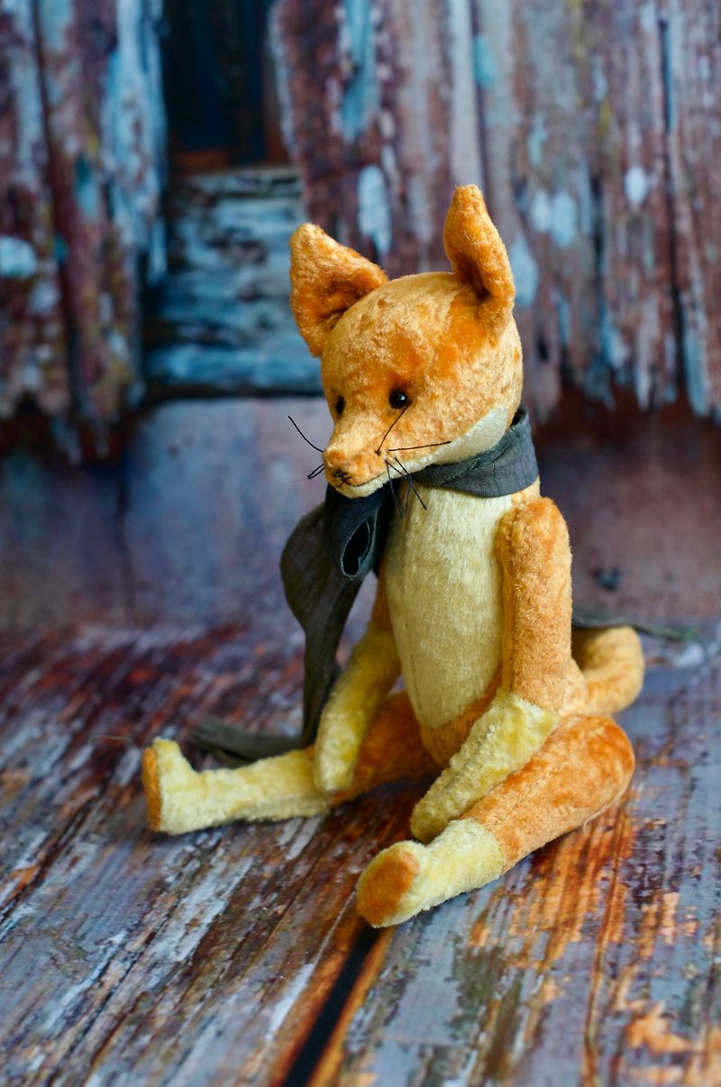 Handmade Teddy Fox created with orange vintage plush - ตุ๊กตา - วัสดุอื่นๆ สีส้ม