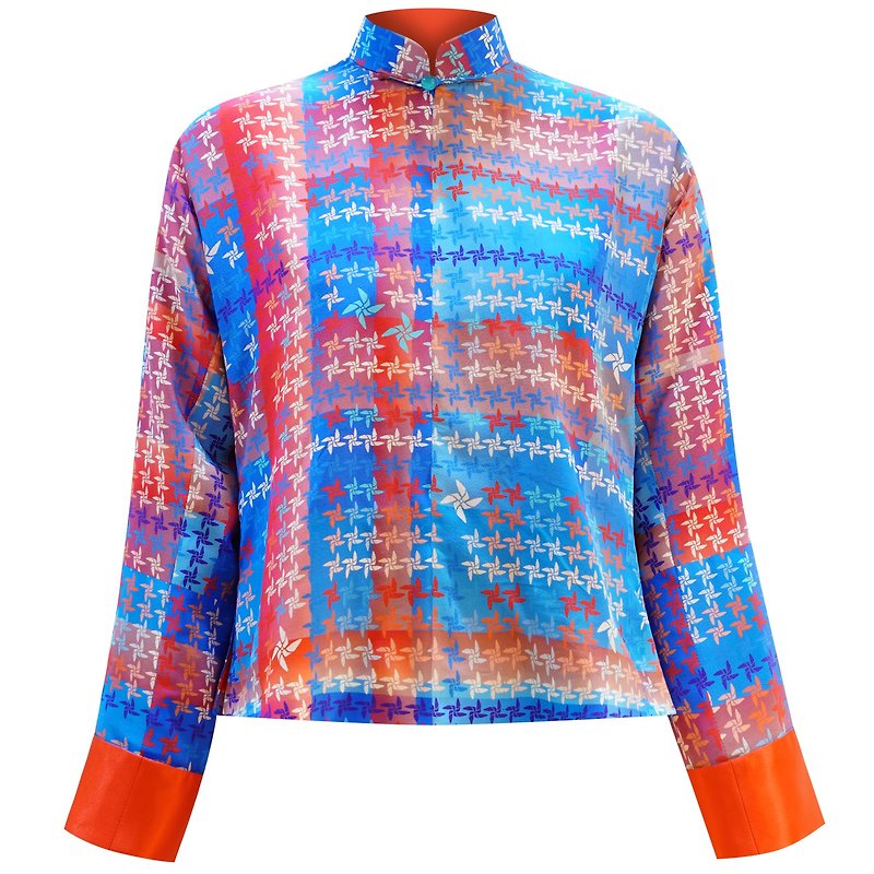 【FRUITFUL HARMONY】100% Silk Mini Tang Jacket / Mini Kung Fu Jacket - Women's Shirts - Silk Multicolor