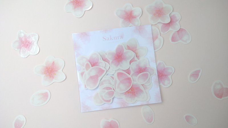 桜の透明ステッカーパック - シール - 紙 ピンク