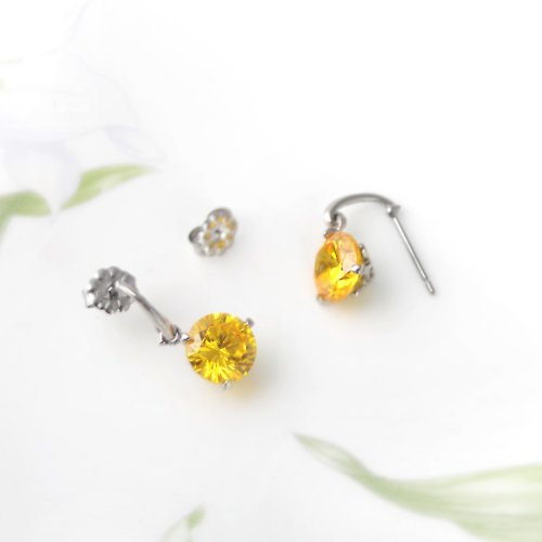TiMISA 純鈦飾品 花妍朵朵-活力黃 純鈦耳環 不過敏贈鈦貼兩入
