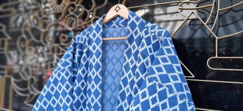 AMIN'S SHINY WORLD Denim washed Sashiko diamond jacquard KIMON - Shop  amins-shiny-world Men's Coats u0026 Jackets - Pinkoi