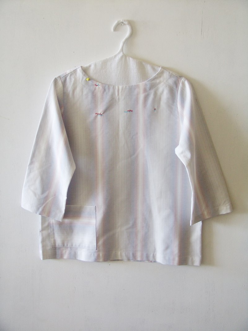 Sleeve cotton shirt pocket - triangle - Women's Tops - Cotton & Hemp 