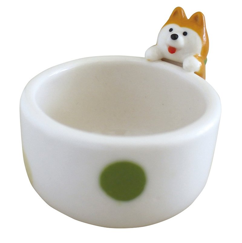 【Japan Decole】 concombre cup edge pig cup / small cup / clear glass / small bowl ★ Chai dog pattern - ถ้วย - ดินเผา สีเขียว