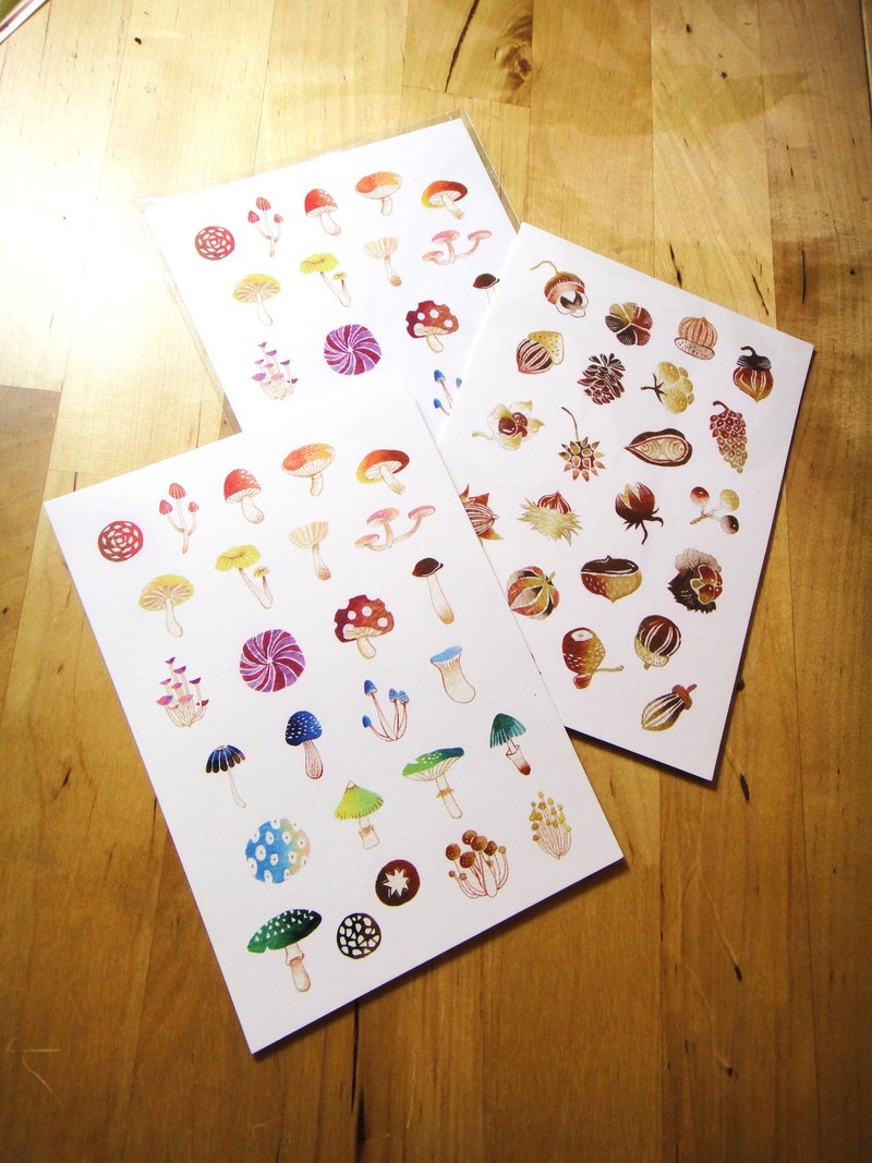 Fruit mushroom kits Postcard Mushroom & Acorn Postcard Set - การ์ด/โปสการ์ด - กระดาษ หลากหลายสี