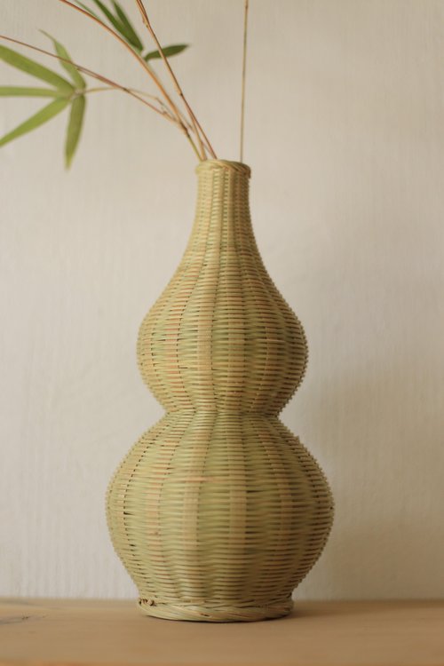中国美術 古玩 竹瓷胎瓢箪 花瓶 一輪挿 瓢箪 ひさご 竹編み