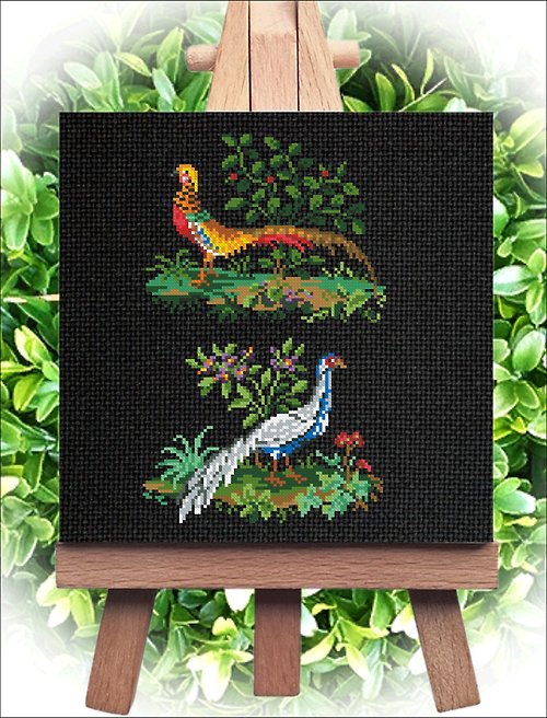 CreativeStudioElenka Vintage Cross Stitch Scheme Pheasants - PDF Embroidery Scheme