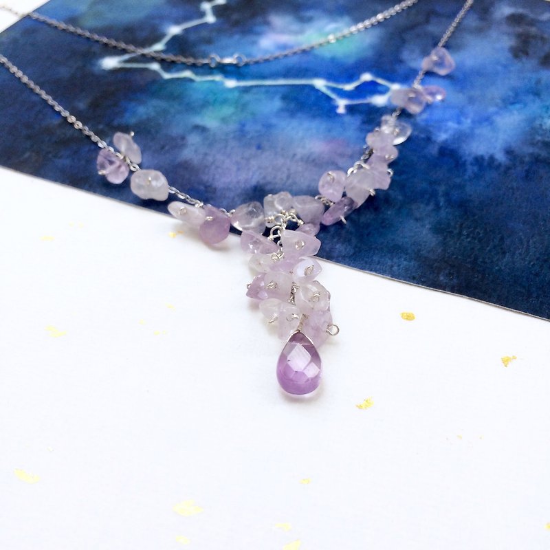Amethyst Handmade Necklace Drop Shape 925 Silver Gift Lavender Series - Necklaces - Crystal Purple