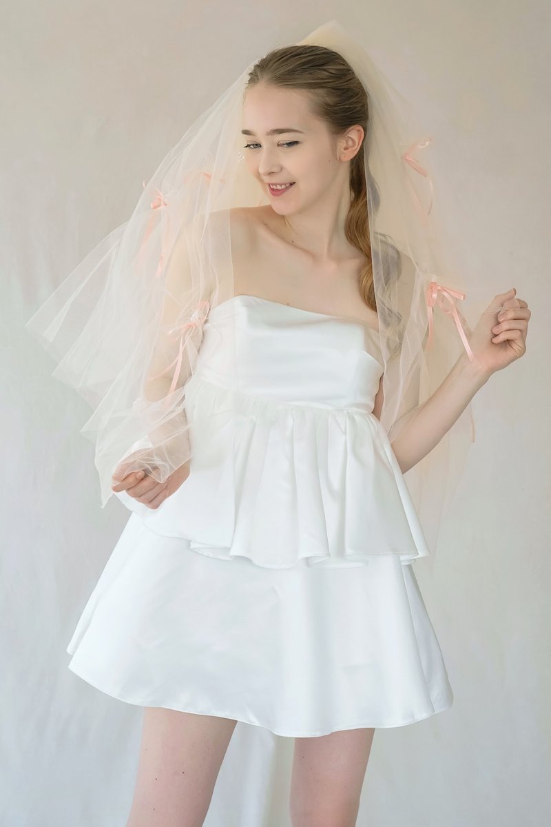 Multiple Mini Ribbon Veil - เครื่องประดับผม - วัสดุอื่นๆ สึชมพู