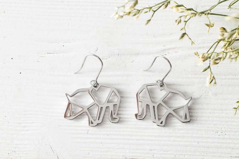 Allergy free - origami elephant earring - Earrings & Clip-ons - Stainless Steel Silver