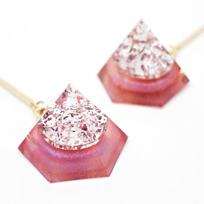 Hexagon dangle earrings (Lake Retba) - Earrings & Clip-ons - Resin Pink