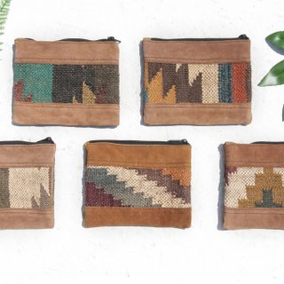 Handmade cotton Linen suede purse / storage bag / mobile phone bag / headset pouch / cosmetic bag - Indian carpet