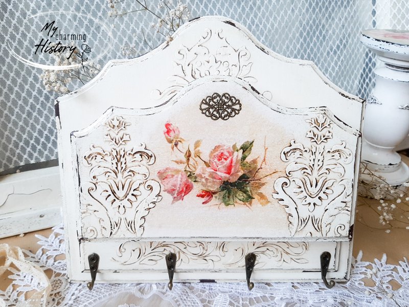 Wooden key holder Shabby chic home decor Wood Key racks Key racks organizer - 壁貼/牆壁裝飾 - 木頭 