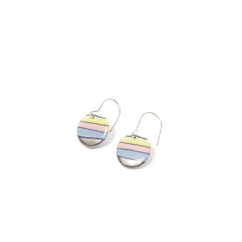 Sterling silver ear hook rainbow ceramic earrings plus hand-painted platinum (platinum), high temperature firing at 1270 degrees Celsius - Earrings & Clip-ons - Pottery Pink