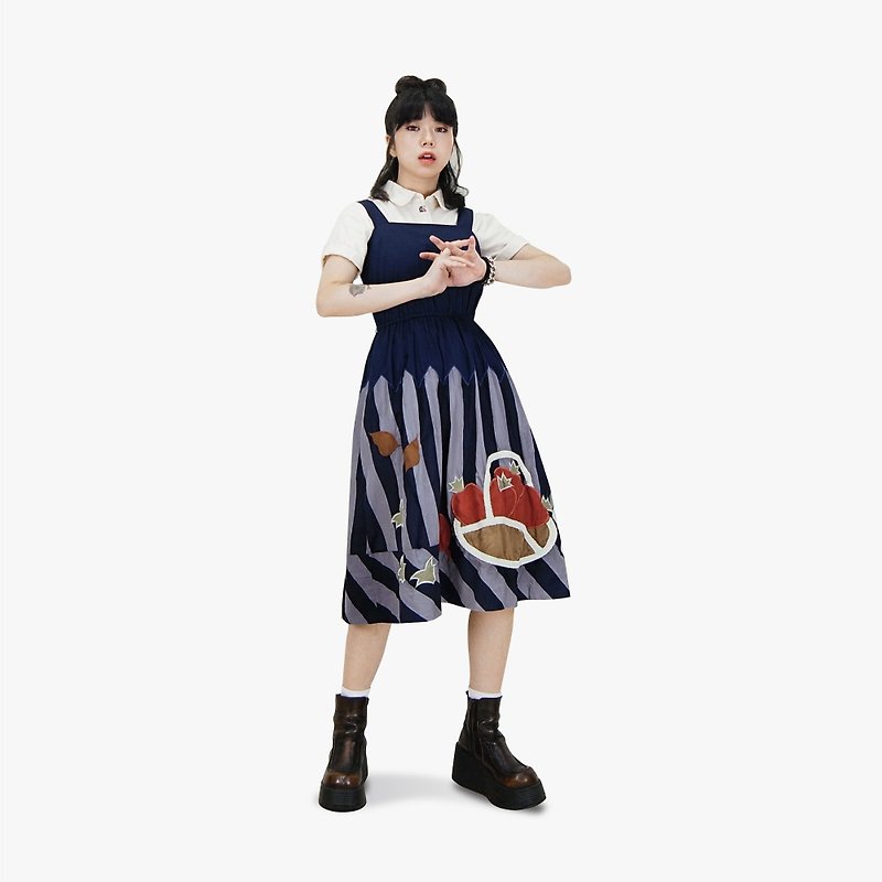A‧PRANK: DOLLY :: Retro VINTAGE Deep Blue Fruit & Vegetable Basket - One Piece Dresses - Cotton & Hemp 
