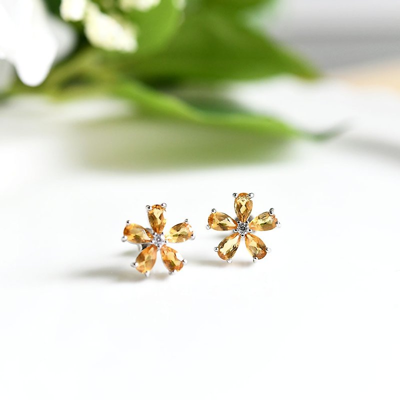 Fraternity and Hope Prosperity and Wealth Good Luck Stone Gold Citrine Flower Stud Clip-On November Birthstone - Earrings & Clip-ons - Gemstone Yellow