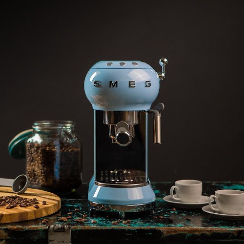 SMEG 義大利美學家電 【SMEG】義大利半自動義式咖啡機-粉藍色
