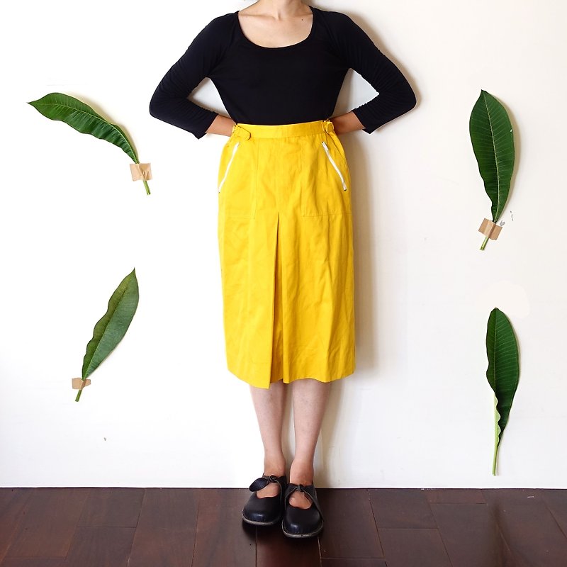 BajuTua /ヴィンテージ/明黄色の均一なスタイルのプリーツスカート - スカート - コットン・麻 イエロー