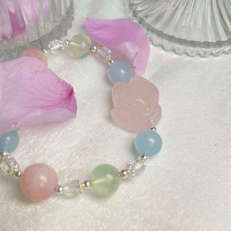 Fox mythical beast/balanced magnetic field-rose quartz fox aquamarine pink quartz Stone bracelet - Bracelets - Crystal 