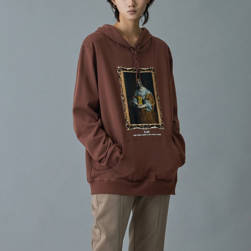 Queen of Money Cat 印花連帽上衣 - 帽T/大學T - 棉．麻 咖啡色