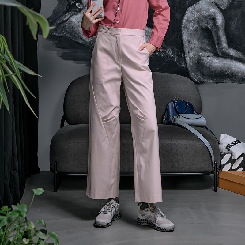 インプリント斜めカットコットンストレートパンツ - パンツ レディース - コットン・麻 ピンク